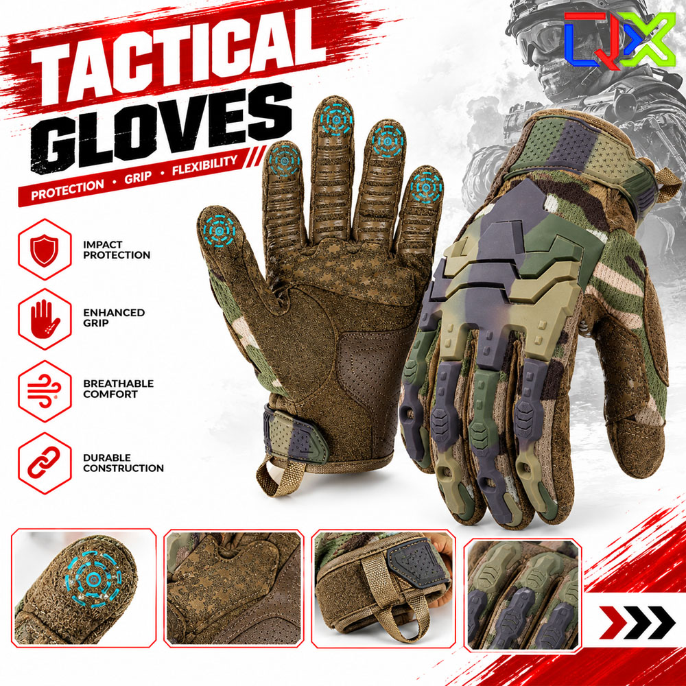 Work Glove Impact - QXタクティカルグローブ、タッチスクリーン対応、滑り止め、衝撃保護、バイク用、アウトドア用、作業用、男性用。
