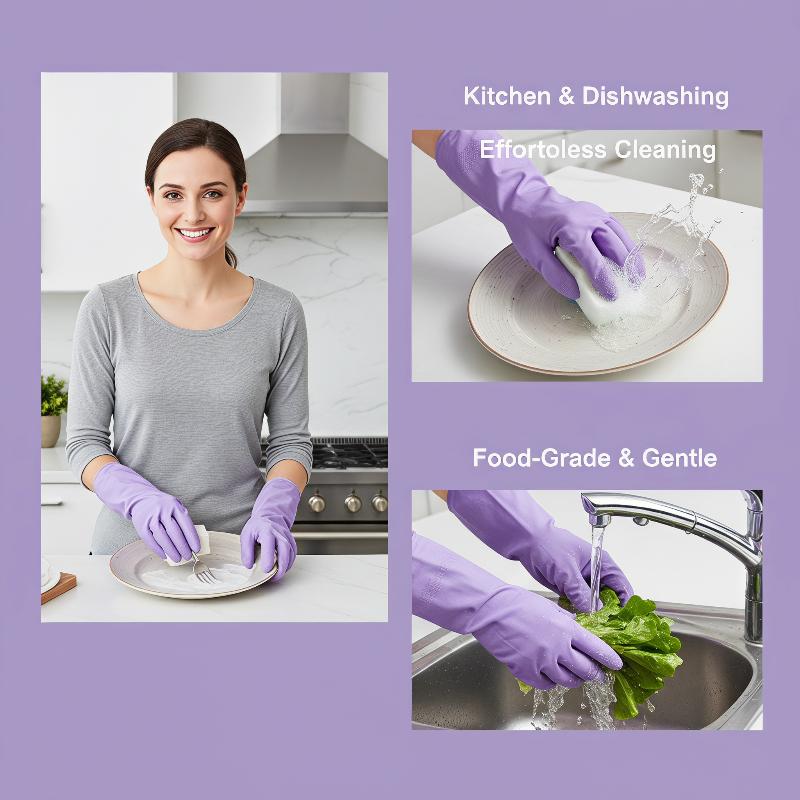 Dish Glove Rubber - 1組のラテックス食器洗い用手袋、滑り止めグリップ付き、耐水性再利用可能なゴム手袋、キッチンや浴室の掃除用