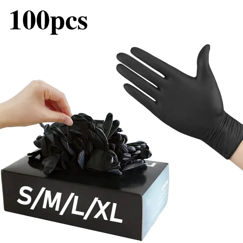 Nitrile Mechanic Glove - 10/20/50/100 個黒ニトリル使い捨て手袋作業用ラテックスフリーホームクリーニンググローブテクスチャードメカニックタトゥー染毛剤美容