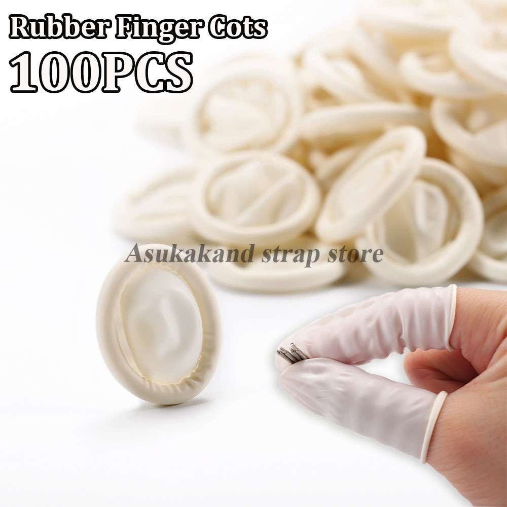 Latex Disposable Glove - ホワイトラバーフィンガーコット時計修理キット 100 個ラテックス使い捨て保護指サック防塵指サック時計アクセサリー