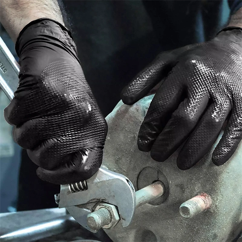 Nitrile Mechanic Glove - 工業用ブラックニトリルグローブ 8ミル ヘビーデューティー 使い捨て ダイヤモンドテクスチャ ラテックスフリー