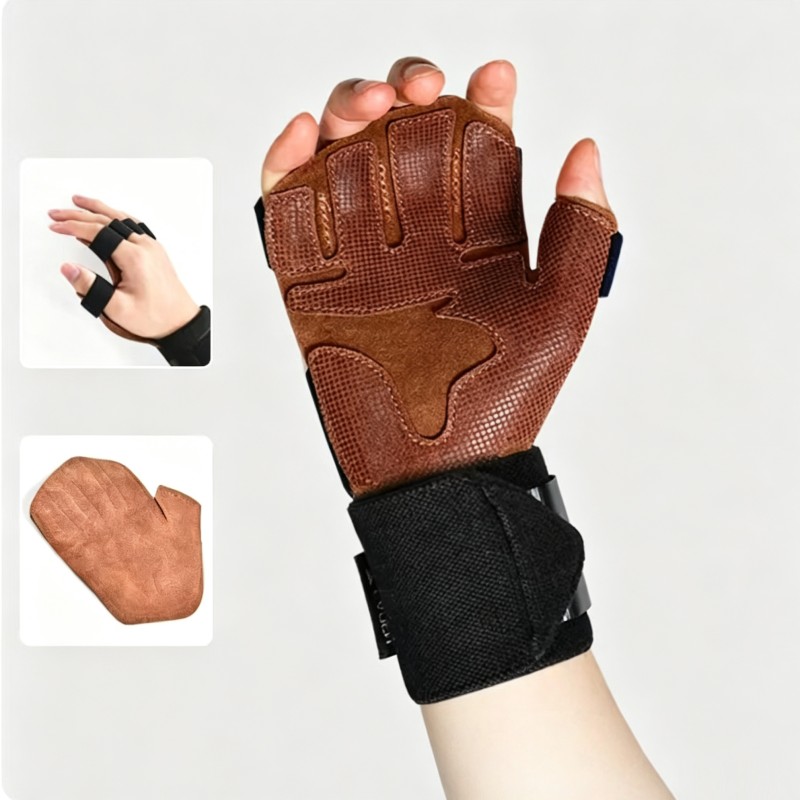 1組の牛革製ウェイトリフティンググローブ。滑り止め加工、通気 - Workout Glove Gym のレビューと価格