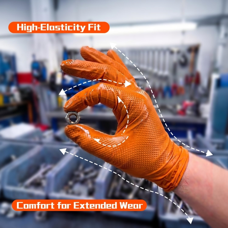 ヘビーオレンジ使い捨てニトリル極厚手袋8ミル - パウダーフ - Nitrile Mechanic Glove のレビューと価格