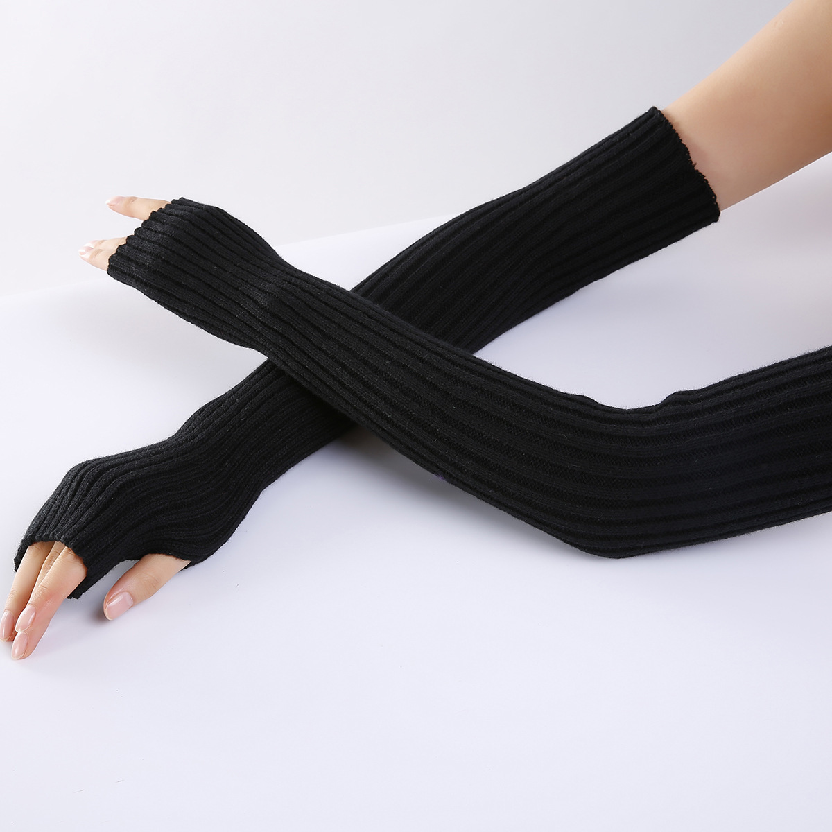 レディース ロング リブニット フィンガーレス アームウォー - Fingerless Glove Knit のレビューと価格